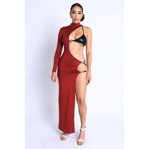 Women's Sexy Strap Detailed Asymmetric Maxi Dress Party Dance Club Wet Look